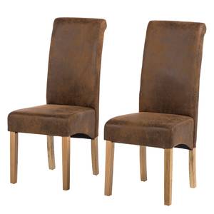 Chaise capitonnée Nello III Microfibre Marron vieilli - Lot de 2