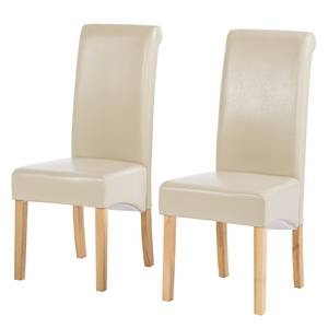 Chaise capitonnée Nello I Cuir régénéré - Crème - Lot de 2