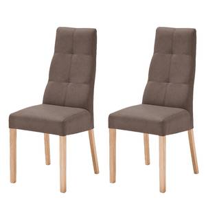 Chaises capitonnées Paki (lot de 2) Imitation cuir - Marron / Hêtre