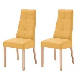 Gestoffeerde stoelen Paki (set van 2) kunstleer - Kerriegeel/natuurlijk beukenhoutkleurig