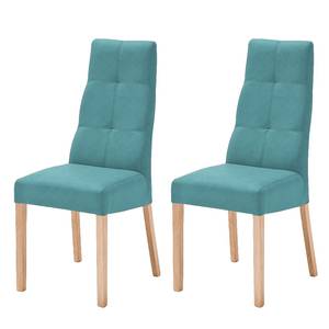 Gestoffeerde stoelen Paki (set van 2) kunstleer - Petrolblauw/beukenhout