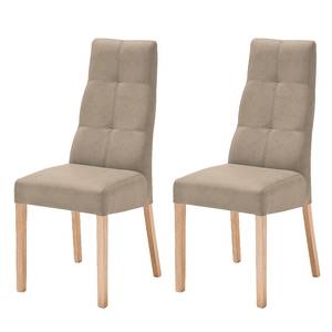 Chaises capitonnées Paki (lot de 2) Imitation cuir - Taupe / Hêtre