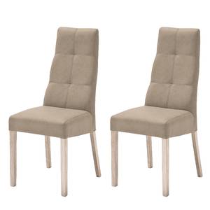 Chaises capitonnées Paki (lot de 2) Imitation cuir - Taupe / Chêne de Sonoma