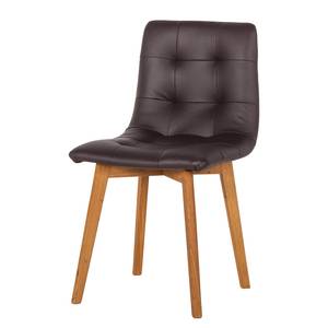 Chaises Saleno I (lot de 2) Cuir véritable - Limon / Chêne - Marron foncé / Chêne