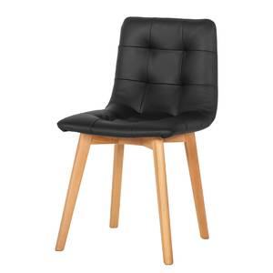 Chaises Saleno I (lot de 2) Cuir véritable - Limon / Chêne - Noir / Hêtre