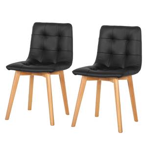 Gestoffeerde stoelen Ameros I echt leer - Zwart/beukenhoutkleurig