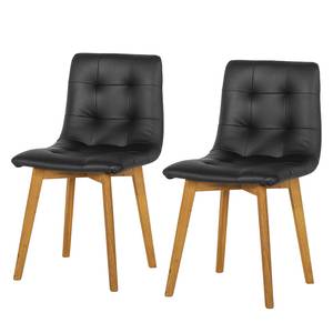 Chaises Saleno I (lot de 2) Cuir véritable - Limon / Chêne - Noir / Chêne