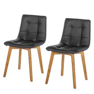 Chaises rembourrées Saleno II (lot de 2) Imitation cuir - Noir / Chêne