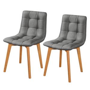 Chaises Saleno III (lot de 2) Tissu / Chêne massif - Gris / Chêne