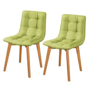 Chaises Saleno III (lot de 2) Tissu / Chêne massif - Vert / Chêne