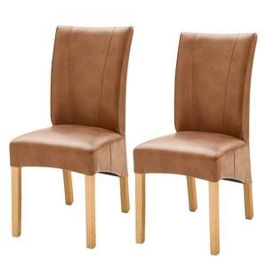 Chaises capitonnées Sarpsborg (lot de 2) Imitation cuir Cognac vieilli - Cognac / Hêtre