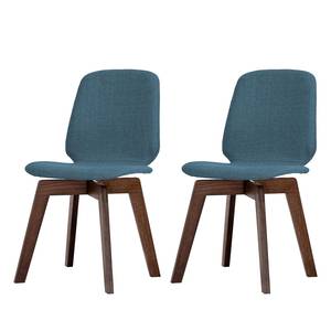 Chaises rembourrées Stig II (lot de 2) Tissu / Chêne massif - Tissu Vesta : Bleu pétrole - Noyer