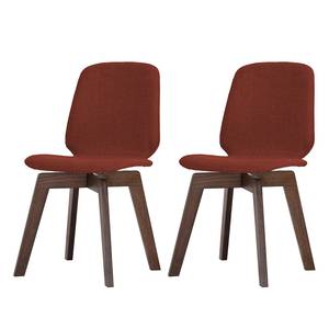 Chaises rembourrées Stig II (lot de 2) Tissu / Chêne massif - Tissu Vesta : Rouge - Noyer