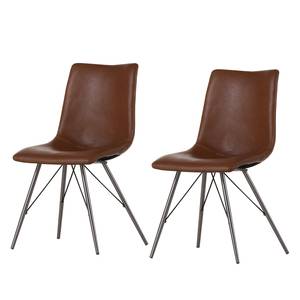 Chaises rembourrées Telford (lot de 2) Imitation cuir / Acier inoxydable - Marron