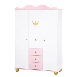 Set de chambre enfant Princesse Karolin 3 éléments - Lit pour enfants, table à langer et armoire à vêtements - Pin massif - Blanc / Lasuré rose