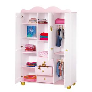 Set de chambre enfant Princesse Karolin Lit pour enfants, table à langer et armoire à vêtements - Pin massif - Blanc / Lasuré rose