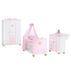 Voordeelset Prinses Karolin (3-delig) babybed, commode en kledingkast - Massieve fijnspar - Wit/Roze gebeitst