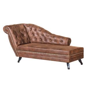 Chaise longue Benavente Look antico in pelle marrone Bracciolo preimpostato a sinistra