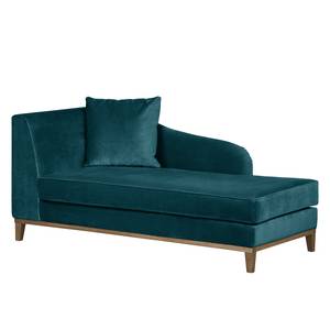 Chaise longue Blomma petrolblauw fluweel - armleuning vooraanzicht links - Armleuning vooraanzicht links - Walnoot