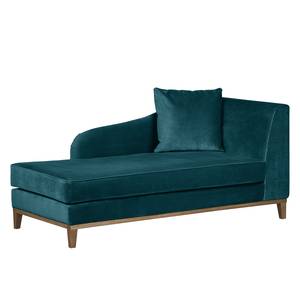 Chaise longue Blomma petrolblauw fluweel - armleuning vooraanzicht rechts - Armleuning vooraanzicht links - Walnoot