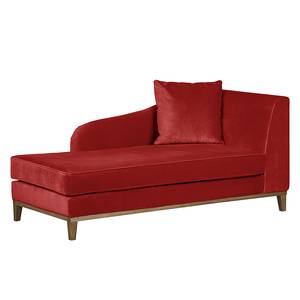 Chaise longue Blomma rood fluweel - armleuning vooraanzicht rechts - Notenboomhout