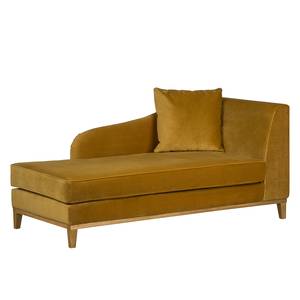 Chaise longue Blomma mosterdgeel fluweel - armleuning vooraanzicht rechts - Eik