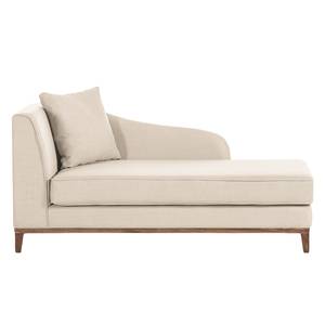 Chaise longue Blomma beige geweven stof - armleuning vooraanzicht links - frame: notenboomhoutkleurig