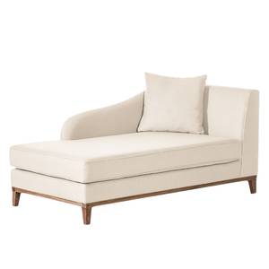 Chaise longue Blomma beige geweven stof - armleuning vooraanzicht rechts - frame: notenboomhoutkleurig