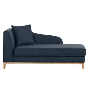 Chaise longue Blomma donkerblauwe geweven stof - armleuning vooraanzicht links - frame: eikenhoutimitatie