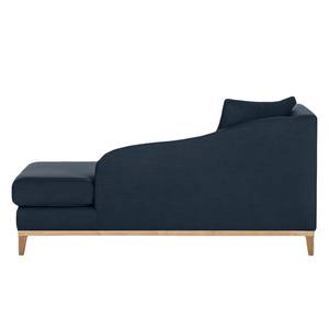 Chaise longue Blomma donkerblauwe geweven stof - armleuning vooraanzicht links - frame: eikenhoutimitatie