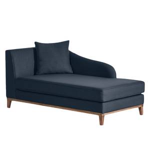 Chaise longue Blomma donkerblauwe geweven stof - armleuning vooraanzicht links - frame: notenboomhoutkleurig