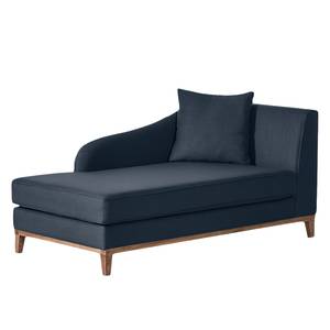 Chaise longue Blomma donkerblauwe geweven stof - armleuningen vooraanzicht rechts - frame: notenboomhoutkleurig