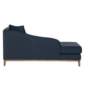 Chaise longue Blomma donkerblauwe geweven stof - armleuningen vooraanzicht rechts - frame: notenboomhoutkleurig