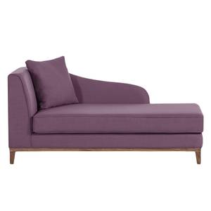 Chaise longue Blomma paarse geweven stof - armleuning vooraanzicht links - frame: notenboomhoutkleurig