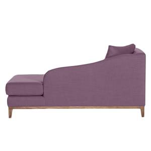 Chaise longue Blomma paarse geweven stof - armleuning vooraanzicht links - frame: notenboomhoutkleurig