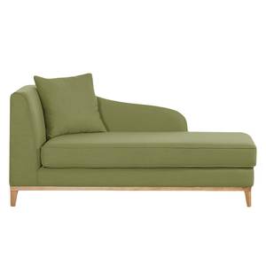 Chaise longue Blomma rolijfgroene geweven stof - armleuning vooraanzicht links - frame: eikenhoutimitatie