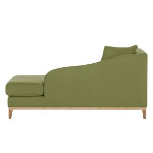 Chaise longue Blomma rolijfgroene geweven stof - armleuning vooraanzicht links - frame: eikenhoutimitatie