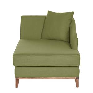 Chaise longue Blomma rolijfgroene geweven stof - armleuning vooraanzicht links - frame: notenboomhoutkleurig