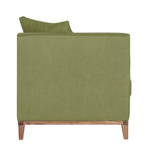 Chaise longue Blomma rolijfgroene geweven stof - armleuning vooraanzicht links - frame: notenboomhoutkleurig