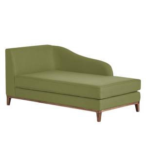 Chaise longue Blomma rolijfgroene geweven stof - armleuning vooraanzicht links - frame: notenboomhoutkleurig