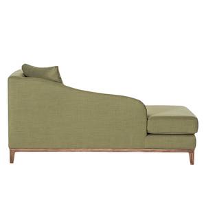 Chaise longue Blomma dolijfgroene geweven stof armleuning vooraanzicht rechts frame: notenboomhoutkleurig