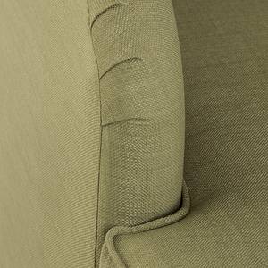 Chaise longue Blomma dolijfgroene geweven stof armleuning vooraanzicht rechts frame: notenboomhoutkleurig