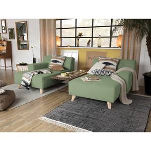 Chaise longue Nordic Chic geweven stof - Stof TUS: 5 pistaccio - Armleuning vooraanzicht links