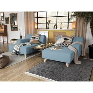 Chaise longue Nordic Chic geweven stof - Stof TUS: 6 sky blue - Armleuning vooraanzicht links