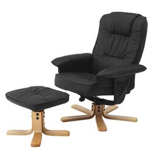 Relaxfauteuil Canillo I (met hocker) echt leer - zwart