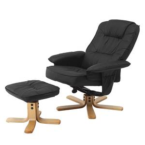 Relaxfauteuil Canillo I (met hocker) echt leer - zwart