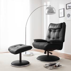 Fauteuil de relaxation Greenville Avec repose-pieds - Cuir véritable - Noir