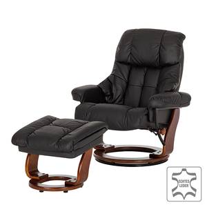 Fauteuil relax et repose-pieds Grunewald Cuir véritable - Noir - Marron