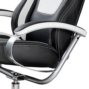 Relaxfauteuil Racer (met hocker) kunstleer - zwart - wit