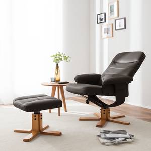 Relaxfauteuil Mou (met hocker) echt leer Bruin